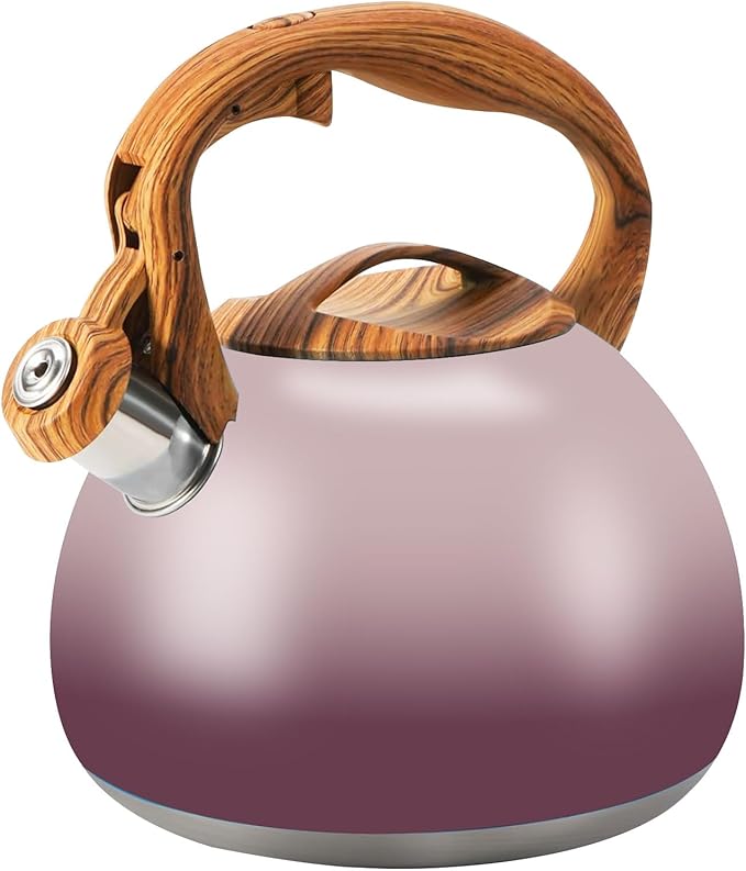 Tea Kettle for Stove Top, 3.2QT Whistling Tea Pots with Wood Parttern Handle, Stainless Steel Teapot for Home and Kitchen (Purple Gradient)