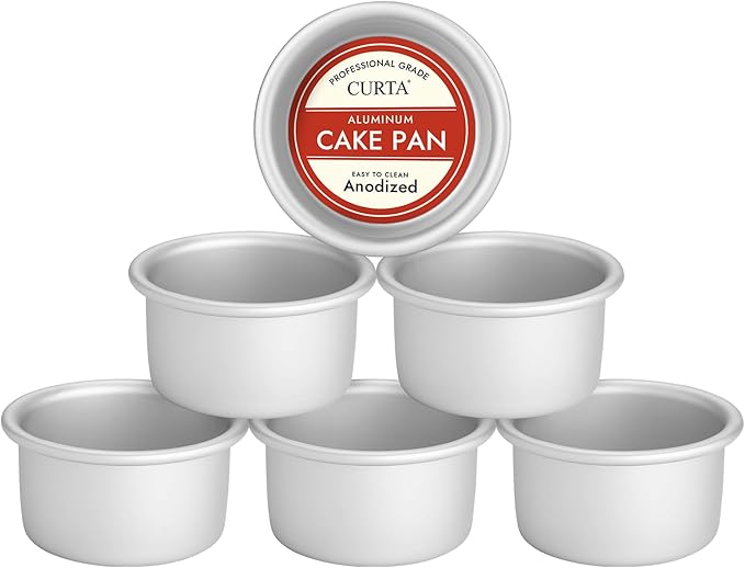 CURTA 4 Inch Round Cake Pan, 4x2 inch 6 Set Anodized Aluminum Round Baking Pan, Small Cake Pan Non-Toxic & Heavy Duty, Deep Side, Easy Clean & Dishwasher Safe