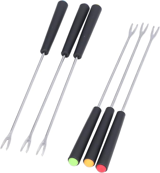 Fdit 6 Pcs Stainless Steel Fondue Forks, Long Forks Cheese Fondue Forks for Chocolate Fountain Cheese Fondue Roast