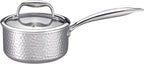 1-Quart Saucepan with Lid, Tri-Ply Stainless Steel Pot with Stay-Cool Handle & All Cooktop Compatibility (Gas, Ceramic, Electric) - Silver Hammered