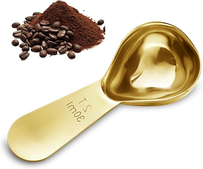 1 Pcs Coffee Scoop, 2 Tablespoon Measuring Spoon for Ground Coffee, Durable Stainless Steel, Easy to Use and Clean(Gold）, Send Goods from Local Warehouse