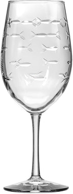 Rolf Glass School of Fish 18oz All Purpose Wine Glass | Set of 4 | Large Wine Glasses | Lead-free Crystal Glass | Engraved Wine Glasses | Made in the USA