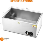 WILPREP Commercial Food Warmer, 1500W Countertop Electric Warmer with 86-185°F Adjustable Temp Control & Over-Temperature Protection, Stainless Steel Buffet Bain Marie for Catering Restaurants