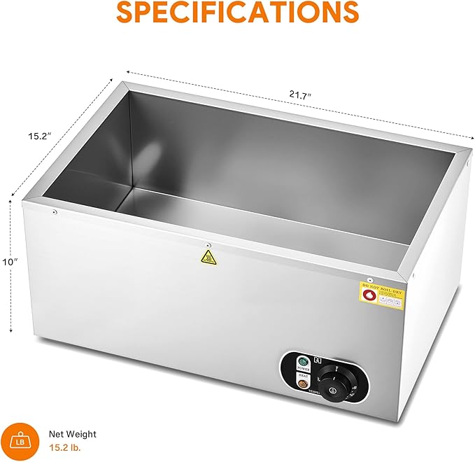 WILPREP Commercial Food Warmer, 1500W Countertop Electric Warmer with 86-185°F Adjustable Temp Control & Over-Temperature Protection, Stainless Steel Buffet Bain Marie for Catering Restaurants