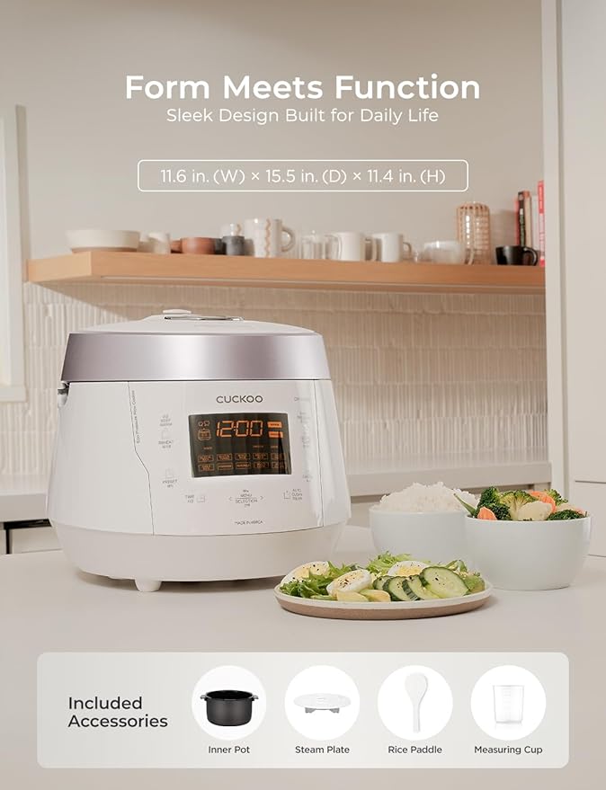 Cuckoo Heating Pressure Cooker & Warmer – 12 built-in programs, Glutinous (white), Mixed, Brown, GABA rice, and more, 10 cups