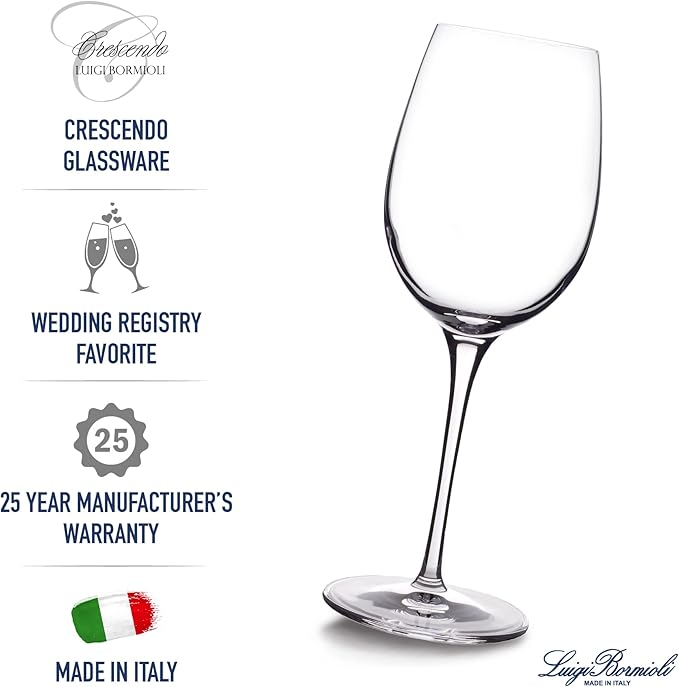 Luigi Bormioli Crescendo Chardonnay 13 Oz. White Wine Glasses Set Of 4, Crystal Wine Glass, Dishwasher Safe, Made In Italy.