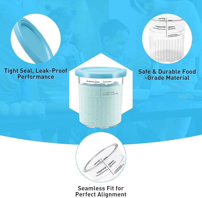 for Ninja Creami Deluxe Pints and Lids 4 Pack,24OZ Creami Deluxe Pint Containers Family Creami Deluxe Pint Containers for Ninja Creamy Deluxe NC501 NC500 Series (Dishwasher Safe Reusable Leak Proof)