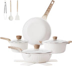 13-Piece Nonstick Pots and Pans Set – Granite Stone Kitchen Cookware Set, PFOA-Free – Includes Frying Pans, Saucepans, Sauté Pan – Induction Compatible, White