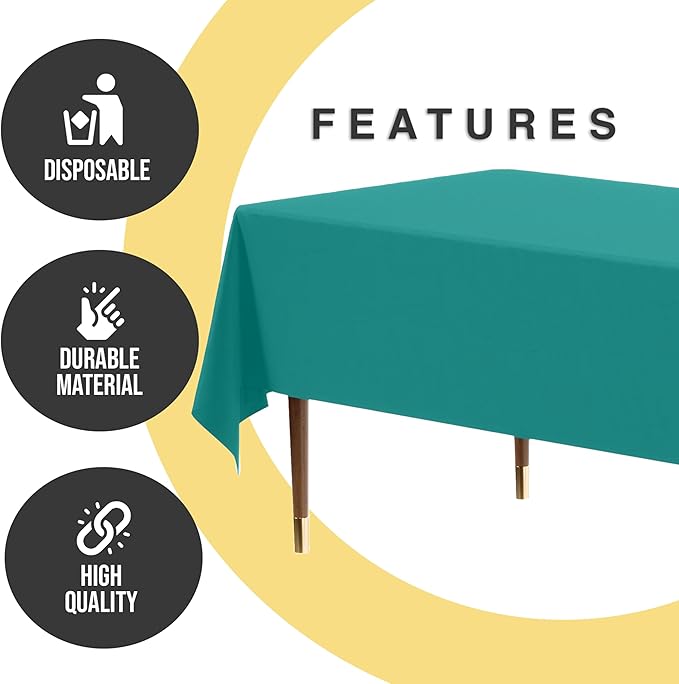 Exquisite 66% Thicker Premium Plastic Table Cloth Rectangle Table Cover 0.5 Mil 12 Pack Teal Table Cloth 54 Inch x 108 Inch Disposable Tablecloth Won't Tear Easily Like Cheap Thin Brands