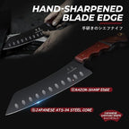 Santoku Knife 7 Inch - Japanese Chef Knife for Fish, Bunka Knife for Meat, Kiritsuke Knife for Vegetables, Black Slicing Knives with Full Tang Handle, Gift for Men Women