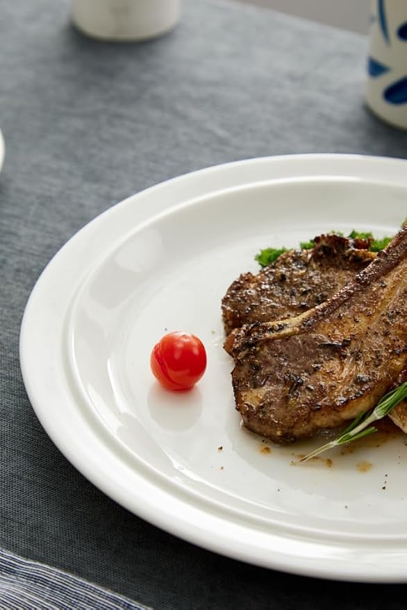 9-inch Porcelain Dinner Plate Set of 6 - Microwave, Oven and Dishwasher Safe, Scratch Resistant. (9-inch White)