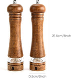 Wooden Salt and Pepper Grinder Set, 8 inch Rubber Wood Salt and Pepper Mills Set of 2 with Acrylic Visible Window & Adjustable Ceramic Rotor