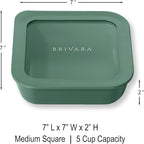 Ceramic Coated Glass Food Storage Container | No PTFE, PFOA, PFAS, and BPA | Reusable Non Toxic Meal Prep Container with Glass Lid | Easy To Store | 5 Cup Square [Pine]