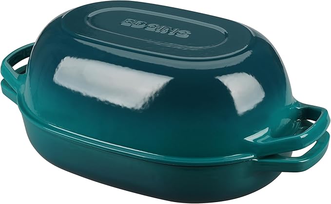 Enameled Cast Iron Oval Dutch Oven Pot with Lid, Dutch Oven for Sourdough Bread Baking, Oval Bread Pan, 7qt, Darkcyan