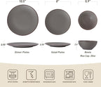Famiware Venus Plates and Bowls Sets, 18 Pieces Stoneware Dinnerware Sets, Speckled Dishes Set for 6, Microwave and Dishwasher Safe, Matte Dark Grey
