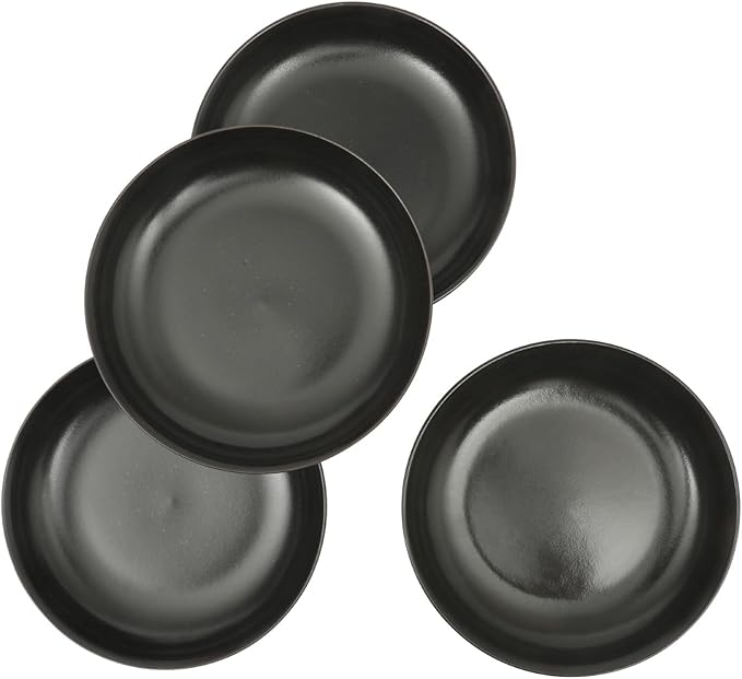 Gibson Elite Beckett 4-Piece 9 Inch Dinner Plate Bowl Set – Reactive Glaze Stoneware – Shallow Pasta Bowls – Round Wide-Rim Design – Microwave & Dishwasher Safe - Black