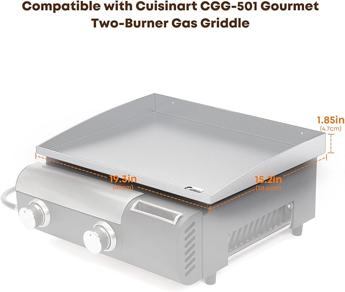 Stanbroil Stainless Steel Griddle Top for Cuisinart CGG-501 Gourmet 2-Burner Gas Grill, 19.5" Griddle Replacement Top with Front Grease System