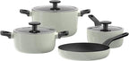 BergHOFF Leo Glints 7Pc Non-stick Ceramic Cookware Set With Glass Lid, Recycled Aluminum, CeraGreen Non-toxic Coating, Stay-cool Handle, Sage