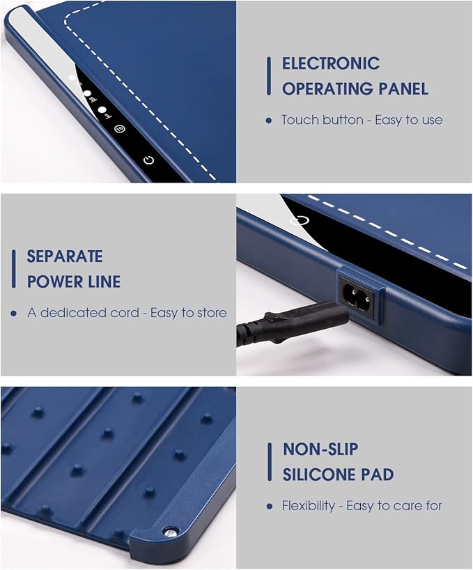 Silicone Electric Warming Tray with 3 Temperature Settings, Rollable Food Warming Mats for Heating，Easy-to-Use Portable Food Warmer for Daily Use - Bright Blue