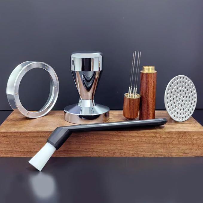 5 Pieces - 58mm Espresso Tamper Accessories Kit Fit 58-58.5mm Portafilters, 58mm Coffee Tampers Set, WDT Stirrer Tool, Puck Screen, Dosing Funnel, Coffee Cleaning Brush (58mm)