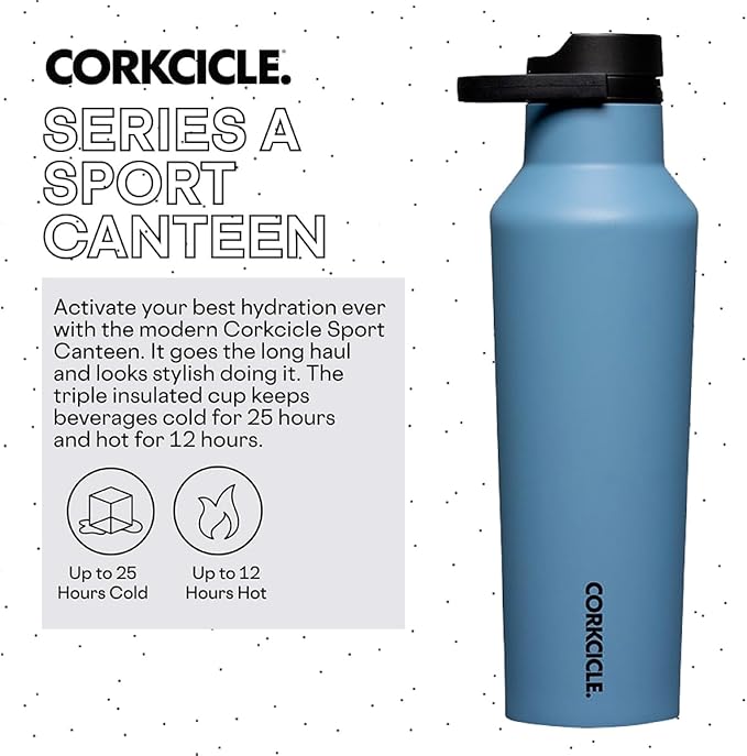 Corkcicle Sport Canteen Insulated Tumbler, River, 20 oz – Reusable Water Bottle Keeps Beverages Cold for 25 Hours & Hot 12 Hours – Cupholder Friendly Tumbler with Screw-On Cap