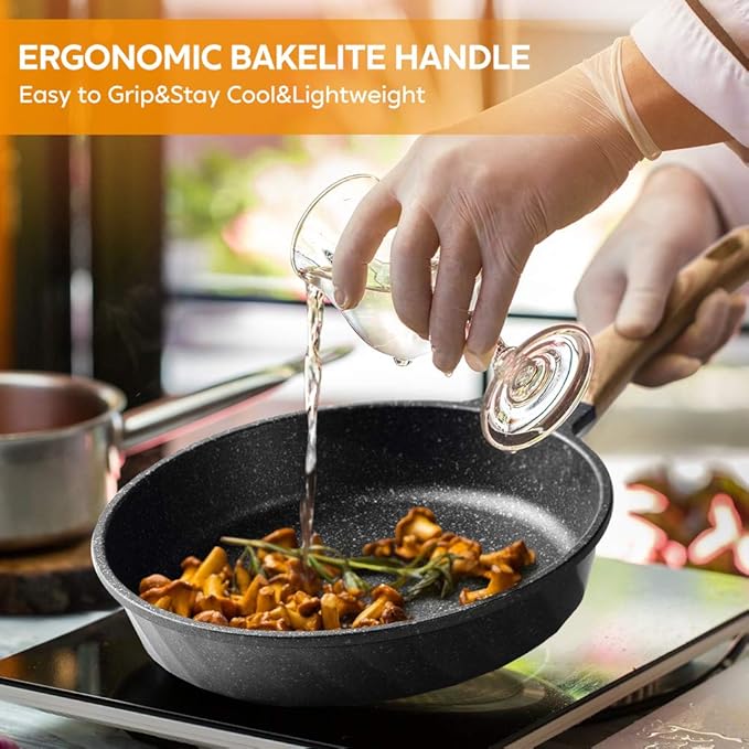 Frying Pans Nonstick, Induction Frying Pan Set Granite Skillet Pans for Cooking Omelette Pan Cookware Set with Heat-Resistant Handle, Christmas Gift for Women (8" &9.5" &11")