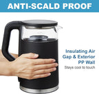 Electric Kettle, 1500W Fast Boiling Glass Water Kettle with Temperature Control, 1.7L Cordless Stainless Steel Base, Keep Warm & Auto Shut-Off, BPA-Free, Black