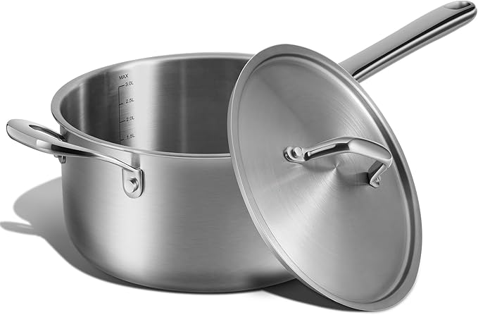 5 QT Saucepan with Lid,3-Ply Stainless Steel Stockpot,Professional Grade Cookware,Induction Compatible