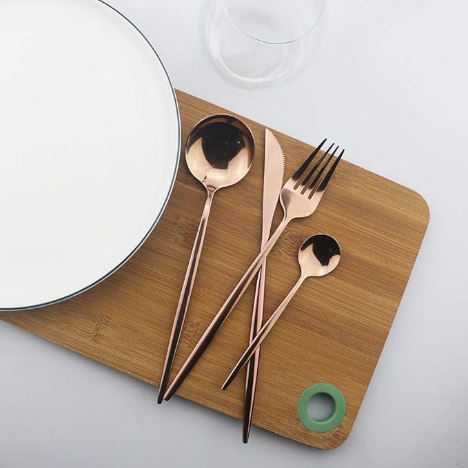 JASHII 24 Pieces 304 Stainless Steel Rose Cutlery Set Home Kitchen Silverware Set, Mirror Polished, Knife/Fork/Spoon, Modern Elegant Silverware Set for Party, Christmas