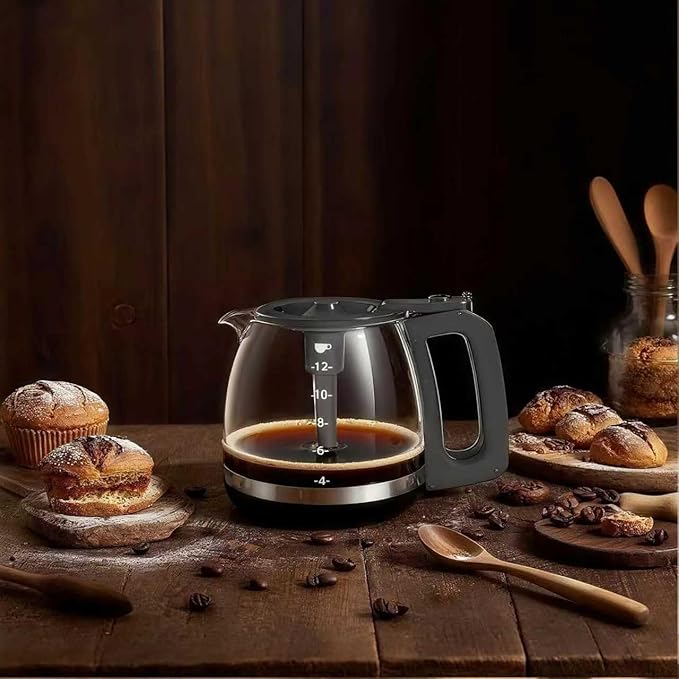 Coffee Machine Glass Carafe, 12-Cup Replacement Coffee Pot, Compatible with KitchenAid KCM1209 KCM1208, Cuisinart DCC 1220BKS, Capresso SG300, Gourmia GCM3260, Krups Essential, Wamife Mueller