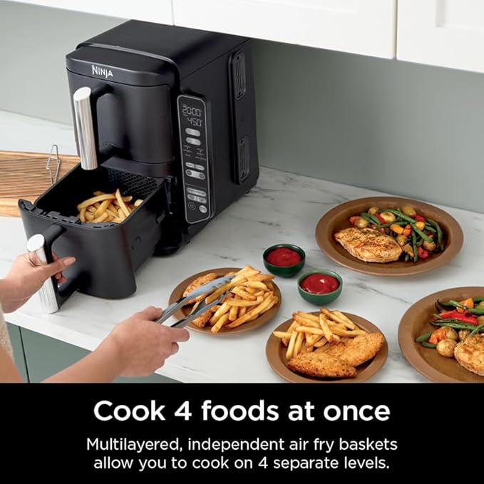 Ninja Air Fryer, 8 QT DoubleStack 2-Basket, Space Saving Design, Cooks 2lb Chicken Wings, Feeds up to 6 People, 6-in1 Air Fryer, Roast, Bake & More, Easy to Clean, Dishwasher Safe Parts, Black, SL201