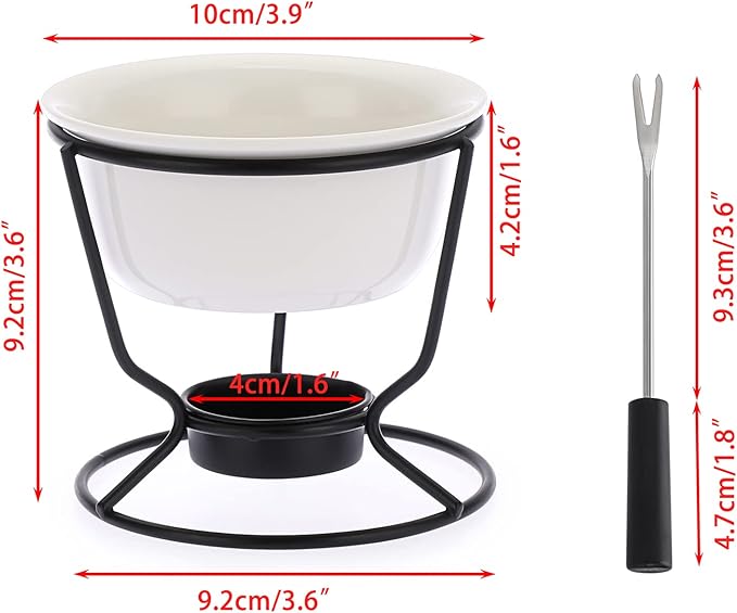 BSTKEY Ceramic Butter Warmer Set, Fondue Pot Melting Pot Set, Melt Hot Pot Round Bowl Set For Cheese Chocolate Butter Caramel, with 2 Dipping Forks