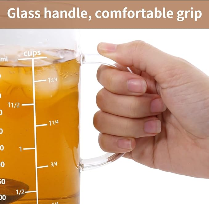 500ML Glass Measuring Cup With Handle, High Borosilicate Glass Three Scales V-Shaped Spout Clear Measuring Cup (OZ, Cup, ML/CC) Easy To Read Kitchen Tools