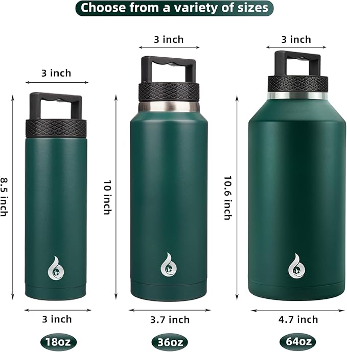 BJPKPK Half Gallon Water Bottle Insulated, Dishwasher Safe 64 oz Water Bottle with Handle, Leakproof BPA Free Water Jug, Large Stainless Steel Thermos for Sports, Army Green