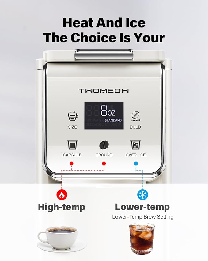 Coffee Maker Hot & Iced With Bold Setting,Single Serve Coffee Maker For K Cup And Grounds,52 Oz Removable Water Tank,6-14 Oz Brew Sizes,One Cup Kcup Coffee Machine With Reusable Filter, White