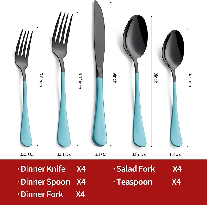 20-Piece Lake Blue Stainless Steel Silverware Set - 18/0 Cutlery, Dinner Knives, Forks, Spoons - Dishwasher Safe