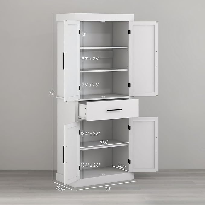 HOMCOM 72" Tall Kitchen Pantry Cabinet with Adjustable Shelves, Farmhouse Storage Cabinet with Barn Doors, Drawer and 5-Tier Shelf, Freestanding Cupboard, White