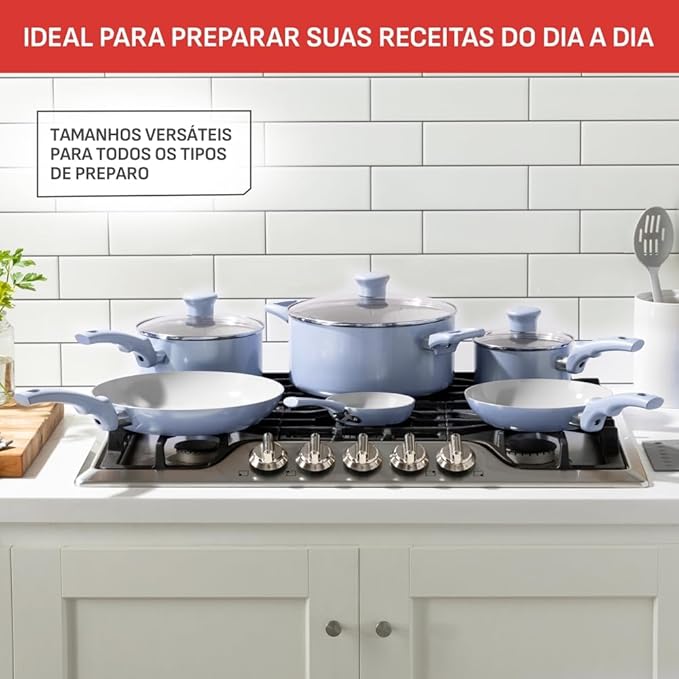 T-Fal Refresh Ceramic Nonstick Cookware Set, 12-Piece Nonstick Cookware, Oven Safe to 350°F, Stockpot, Griddle, Frying Pans, Utensils, Ceramic Pots and Pans Set, Blue