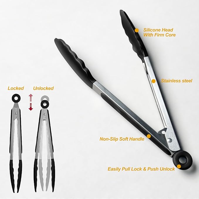 Silicone Cooking Utensils Set, Heat Resistant and large Non Stick Spatulas & Spoons for Kitchen, Ideal BPA Free Kitchen Turners for Frying, Mixing,Serving,Draining,Turning