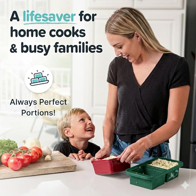 Souper Cubes 1 Cup Silicone Freezer Tray with Lids, Perfect for Storing Broth, Leftovers, Rice, Sauce and More, Silicone Soup Freezer Molds for Meal Prepping - Kale - 2-Pack