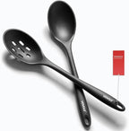 Silicone Spoons for Cooking - Extra Large Kitchen Spoons for Mixing, Serving, & Stirring - 600°F Heat-Resistant Non Stick Utensils Ladle & Skimmer- Dishwasher Safe, Black