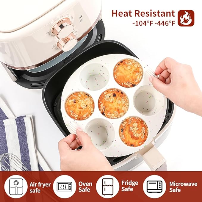 GOKCEN's Silicone Egg Bite Molds [2 Pack] Air Fryer Accessories - Fit Air Fryer 5,6,8 qt Pressure Cooker - Food Freezer Tray - Reusable Storage Container (Round - Confetti)