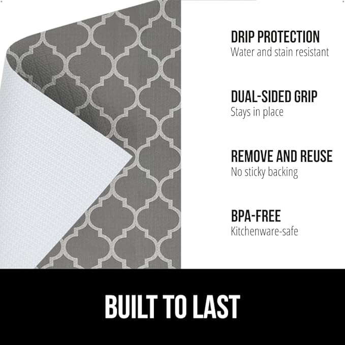 GORILLA GRIP DripGuard Drawer and Shelf Liner for Cabinet, 20x240 Inch, Slip Resistant Non Adhesive Protection for Kitchen, BPA Free Smooth Surface Plastic Liners for Cabinets, Drawers, White Gray