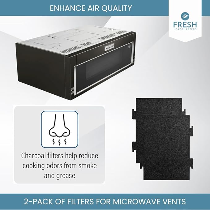 2-Pack Notched Activated Carbon Charcoal Microwave Hood Filters - 9.75" x 7.25" Microwave Hood Filters - Compatible with Whirlpool OTR Models and KitchenAid Models, Made in USA