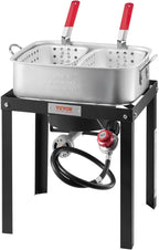 VEVOR 18 Qt Fish and Wing Fryer with Double Basket, Aluminum Propane Fish Fryer Kit, Outdoor Deep Fryer Seafood Pot with Thermometer and 58,000 BTUs Propane Burners, for Outdoor and Backyard Cooking