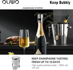 Champagne Stopper 6 Pack Stainless Steel Champagne Save with Food Grade Silicone，Leak-Proof Bubble Retaining Saver，Suitable for Champagne Prosecco Cava and Sparkling (Silver)