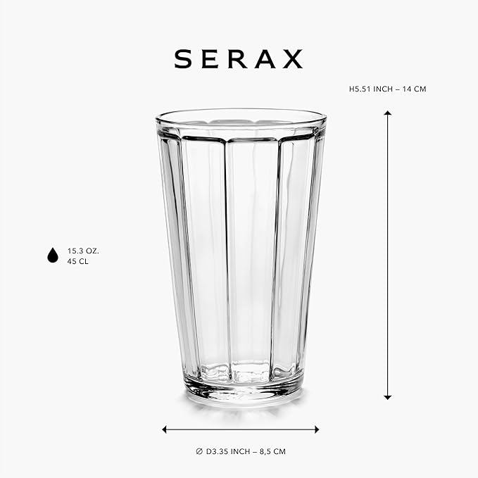 Set of 4 Longdrink Drinking Glasses | Surface glassware by Sergio Herman | Clear Water Glass Cups without Lids | Home Essentials, Kitchen Set | Suitable for Beer, Juice, Coffee