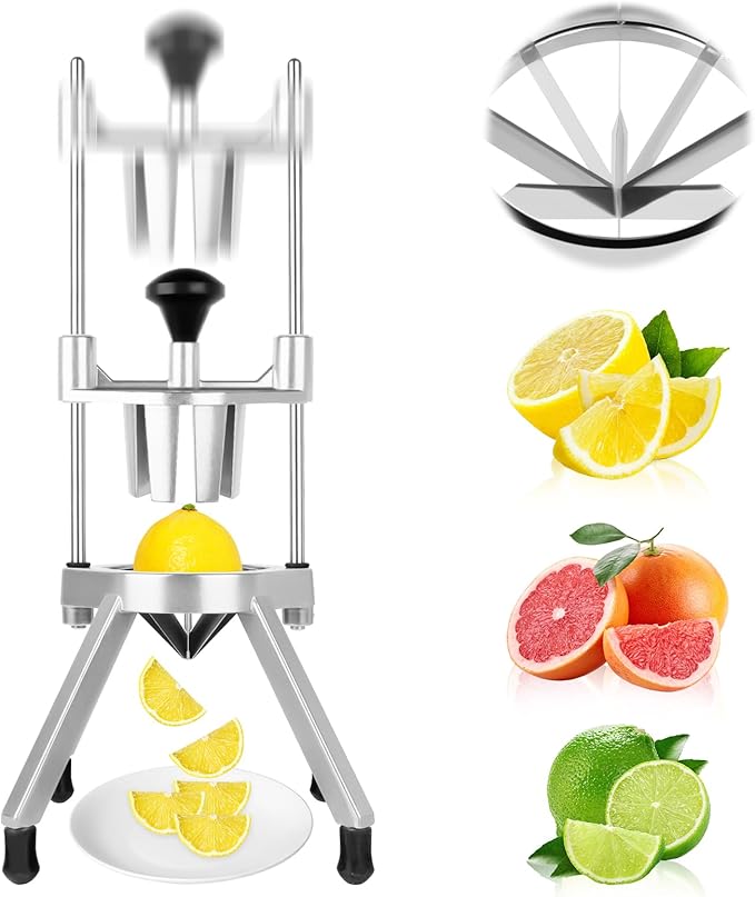 Commercial Lemon Cutter 8-Section with V-Shaped 420 Stainless Steel Blades Stainless Steel Blade Fruit Lemon Slicer Wedges Cutter for Fruits and Vegetables for Home&Commercial Use