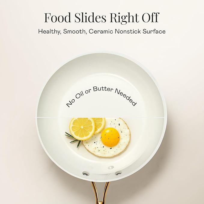 Gotham Steel 15 Pc Ceramic Cookware Set, Ceramic Pots and Pans Set Non Stick with Cooking Utensils and Steamer, Non Toxic PFOA PFOS Free, Premium Gold Stay Cool Handles, Oven & Dishwasher Safe