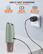 AmuseWit Gravity Electric Salt and Pepper Grinder Set [White Light] USB Rechargeable Automatic Pepper and Salt Mills,Adjustable Coarseness,One-Handed Operation,Sage